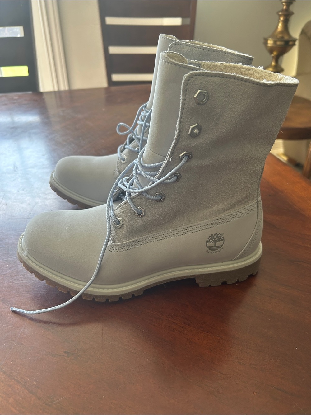 Timberland Women's Light Gray Lace-Up Waterproof Boots